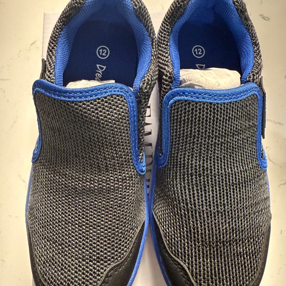 Gray and Blue Slip-On Sneakers